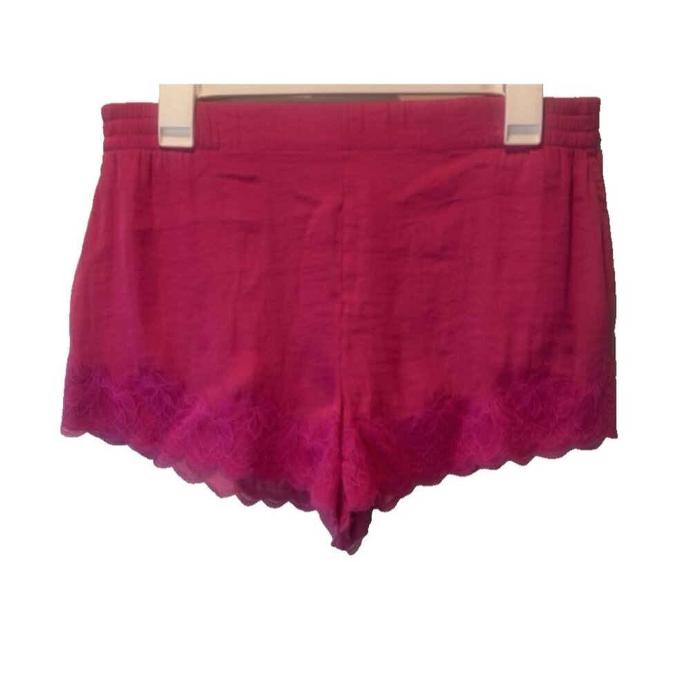 Soma Womens Deep Rose Pink‎ Lace Trim Satin Pajama Shorts M Loungewear Sexy
